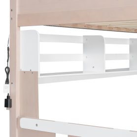 Twin Size Castle Style Bunk Bed with 2 Drawers, Shelf and LED Light