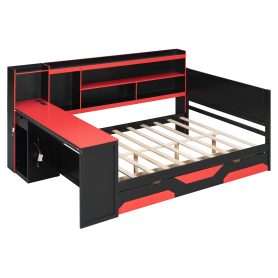 Full Size Gaming Daybed with Integrated Desk and Lights 47 Full Size Gaming Daybed with Integrated Desk and Lights