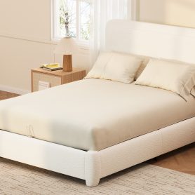Boucle Full Bed Frame with Adjustable Height Headboard 39 Boucle Full Bed Frame with Adjustable Height Headboard