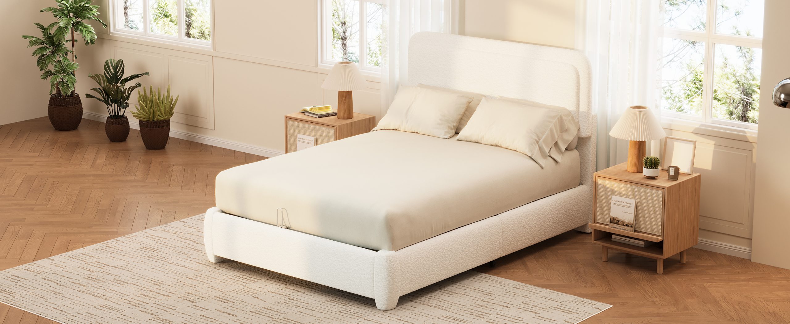 Boucle Full Bed Frame with Adjustable Height Headboard 19 Boucle Full Bed Frame with Adjustable Height Headboard