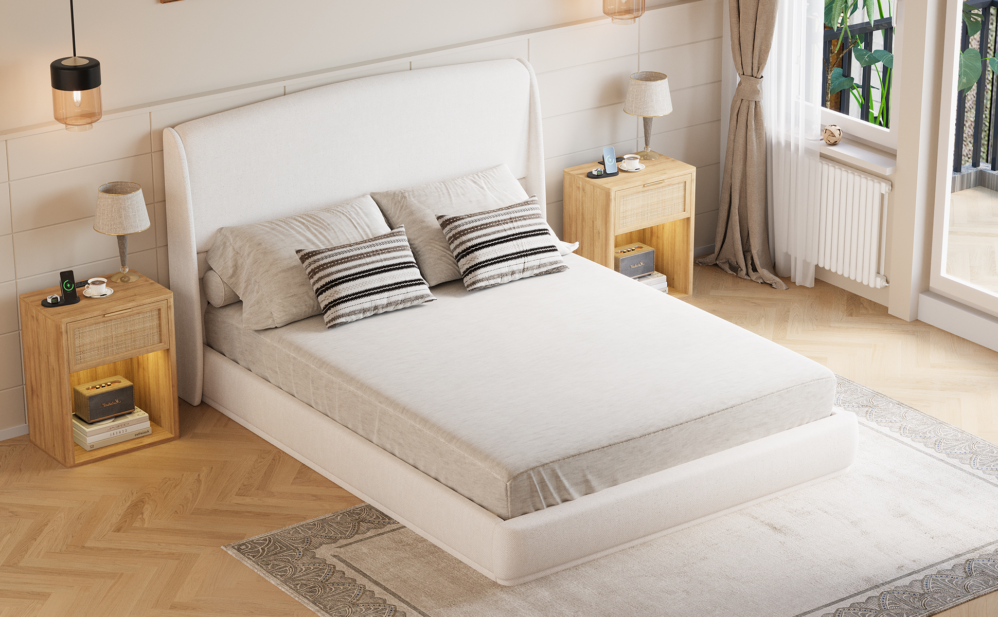 Upholstered Queen Bed Frame with Wingback Headboard 23 Upholstered Queen Bed Frame with Wingback Headboard