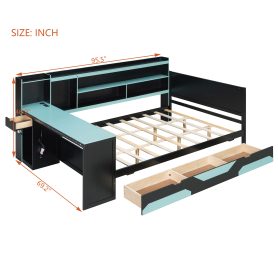 Queen Size Gaming Daybed with Integrated Desk and Lights