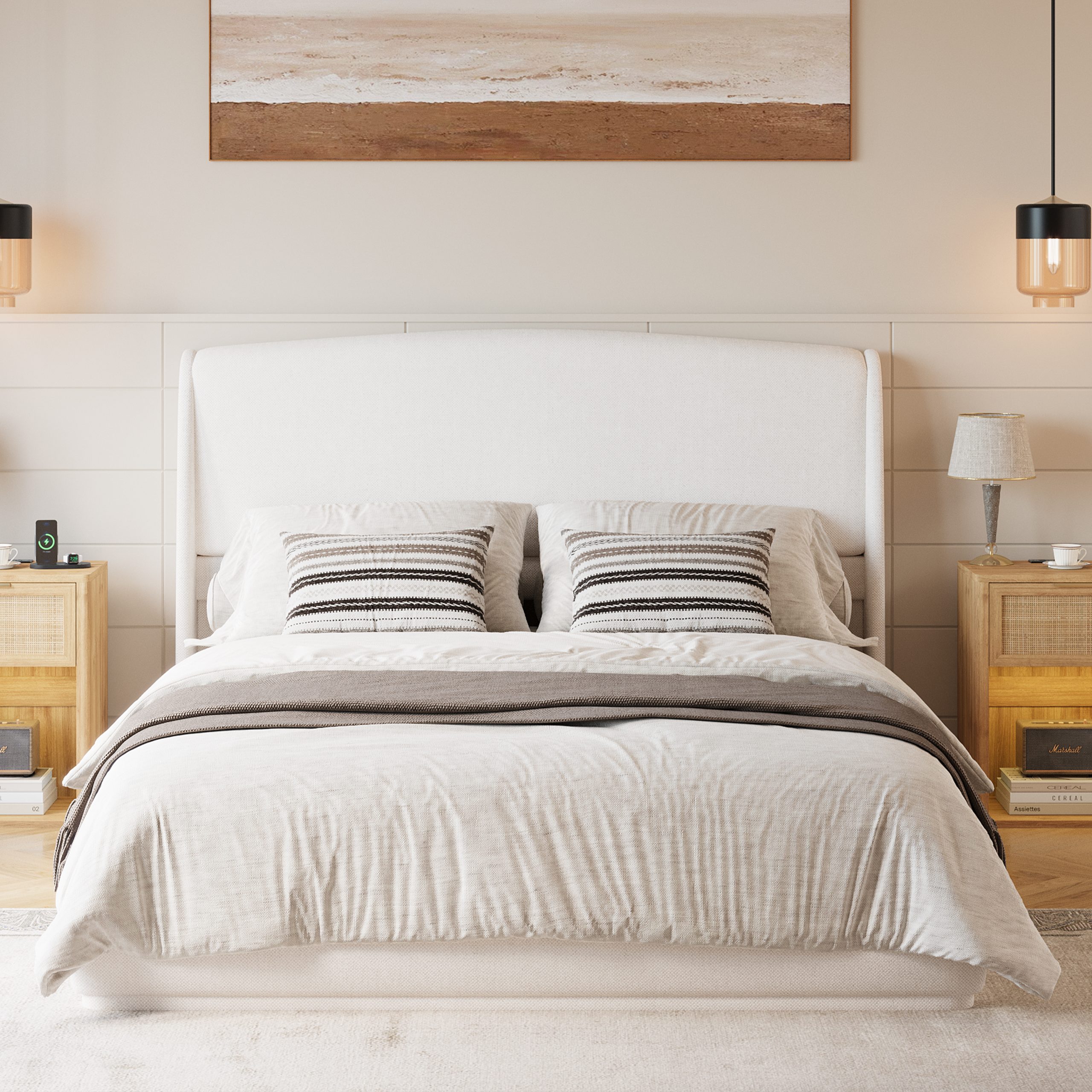 Upholstered Queen Bed Frame with Wingback Headboard 4 Upholstered Queen Bed Frame with Wingback Headboard