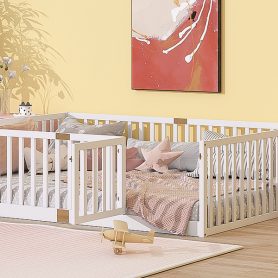 Full Size Floor Bed With High Fence Railings