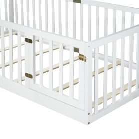 Twin Size Floor Bed with High Fence Railings
