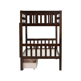 Twin Over Twin Rubber Wood Bunk Bed With 2 Drawers, Ladder And Safety Guardrails 34 Twin Over Twin Rubber Wood Bunk Bed With 2 Drawers, Ladder And Safety Guardrails
