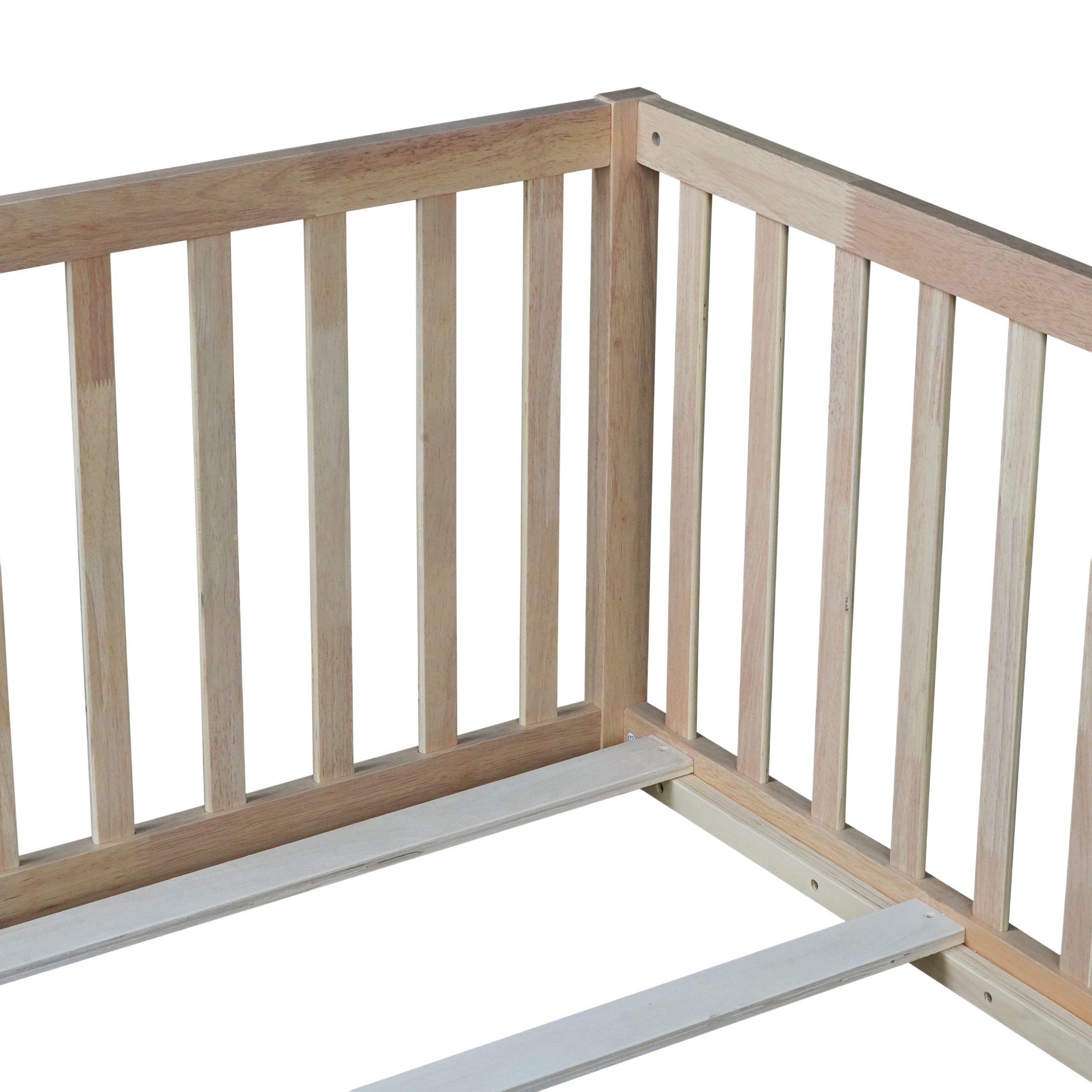 Twin Size Floor Bed with High Fence Railings, without Door 20 Twin Size Floor Bed with High Fence Railings
