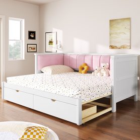 Twin XL to King Size Daybed with Two Storage Drawers and Upholstered Backrest