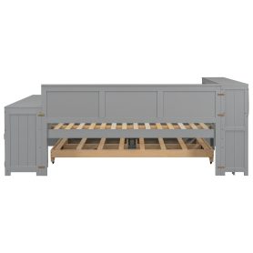 Full Size Daybed With Storage Shelves, Drawers, Trundle, Charging Station, LED Light, Desk And Cabinet