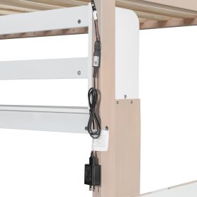 Twin Size Castle Style Bunk Bed with 2 Drawers, Shelf and LED Light