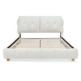 Queen Cream Style Bouclé Fabric Platform Bed 15 Queen Cream Style Bouclé Fabric Platform Bed