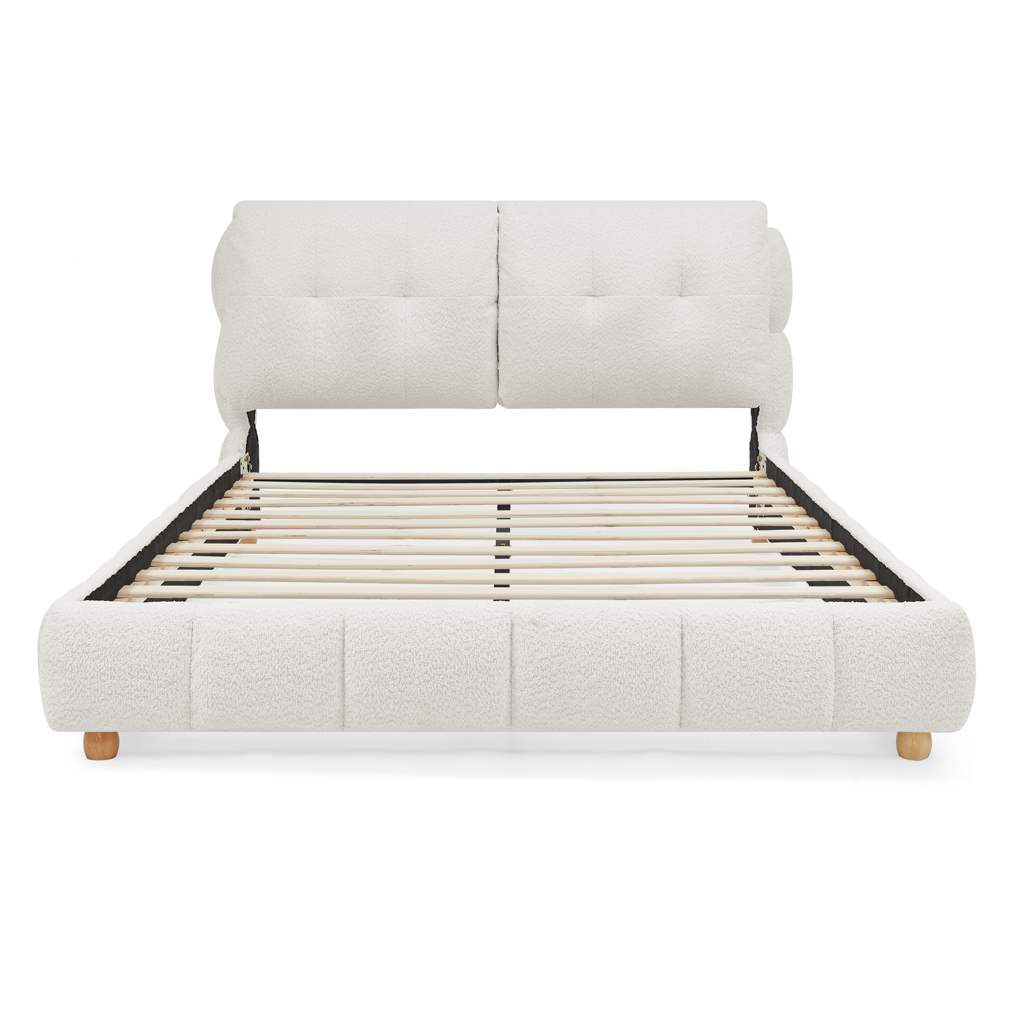 Queen Cream Style Bouclé Fabric Platform Bed 7 Queen Cream Style Bouclé Fabric Platform Bed