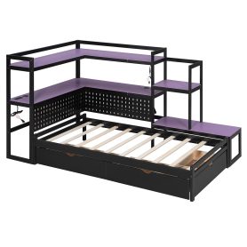 Twin Size Gaming Daybed with Integrated Desk and LED Light