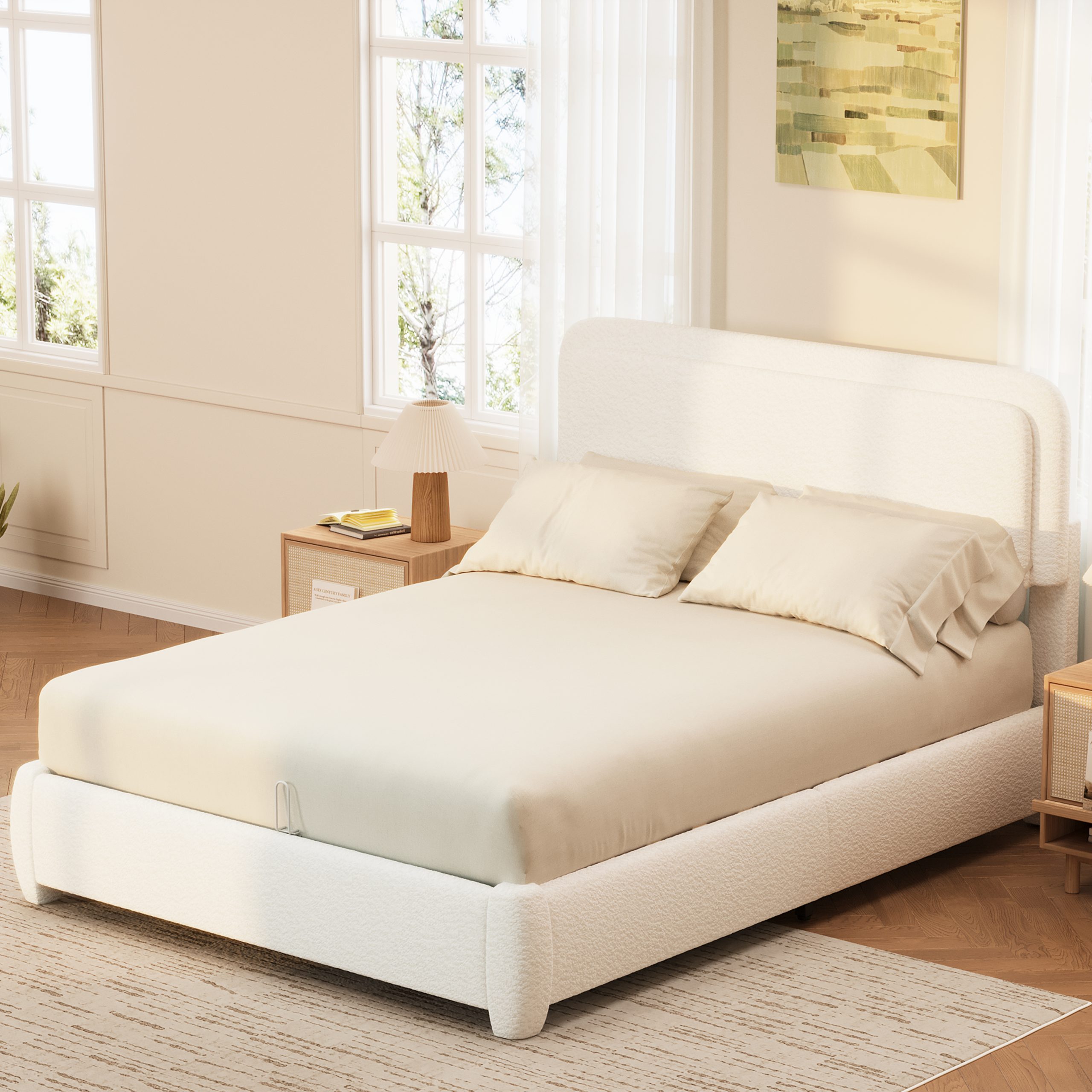 Boucle Queen Bed Frame with Adjustable Height Headboard 4 Boucle Queen Bed Frame with Adjustable Height Headboard