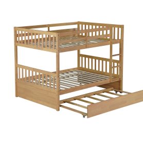 Full Over Full Rubber Wood Bunk Bed with Trundle, Ladder and Guardrails 42 Full Over Full Rubber Wood Bunk Bed with Trundle, Ladder and Guardrails