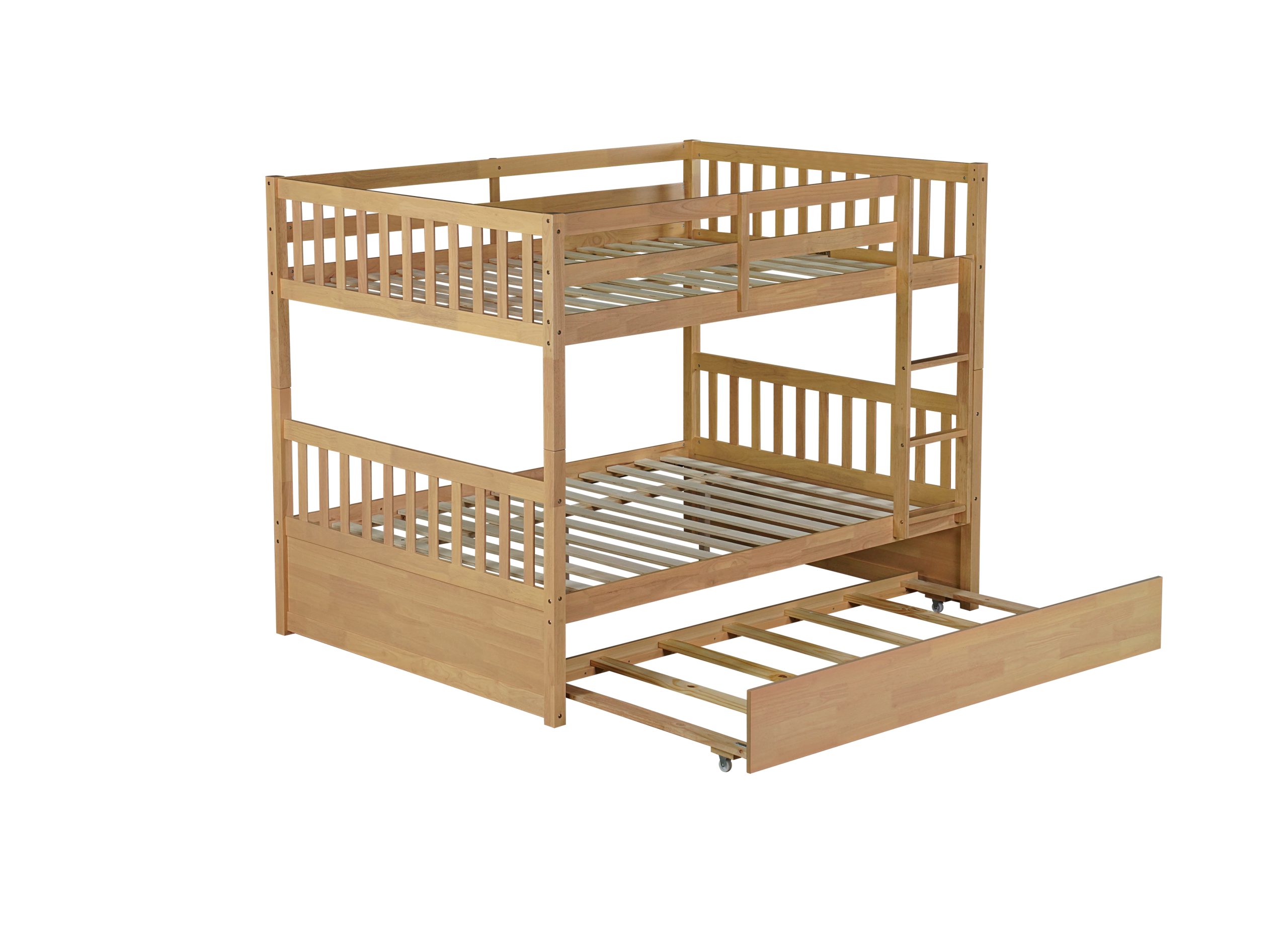 Full Over Full Rubber Wood Bunk Bed with Trundle, Ladder and Guardrails 22 Full Over Full Rubber Wood Bunk Bed with Trundle, Ladder and Guardrails