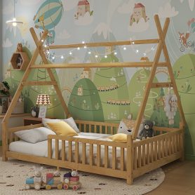 Full Low Floor House Bed With Fence And Roof 32 Full Low Floor House Bed With Fence And Roof