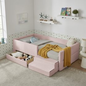 Twin Size Safe Cozy Multi-Functional Kids Bed with Guardrails and Storage