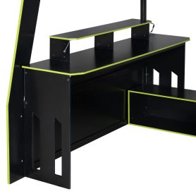 Full Size Wood Loft Bed with Desk, Multi-Storage Shelves and RGB Light