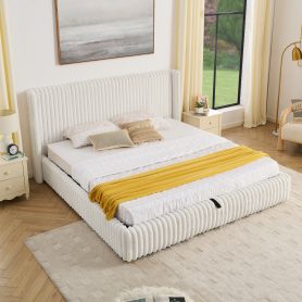 King Functional Vertical Striped Bed with Gas Lift Storage