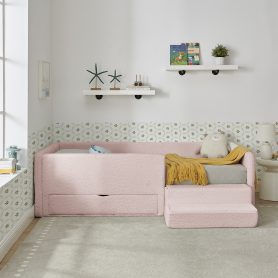 Twin Size Safe Cozy Multi-Functional Kids Bed with Guardrails and Storage