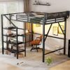Metal Queen Size Loft Bed With Foldable Desk,Light Strip, Staircase Storage And Charging Station