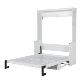 Queen Size Wood Vertical Murphy Bed with Desk, Gas Struts