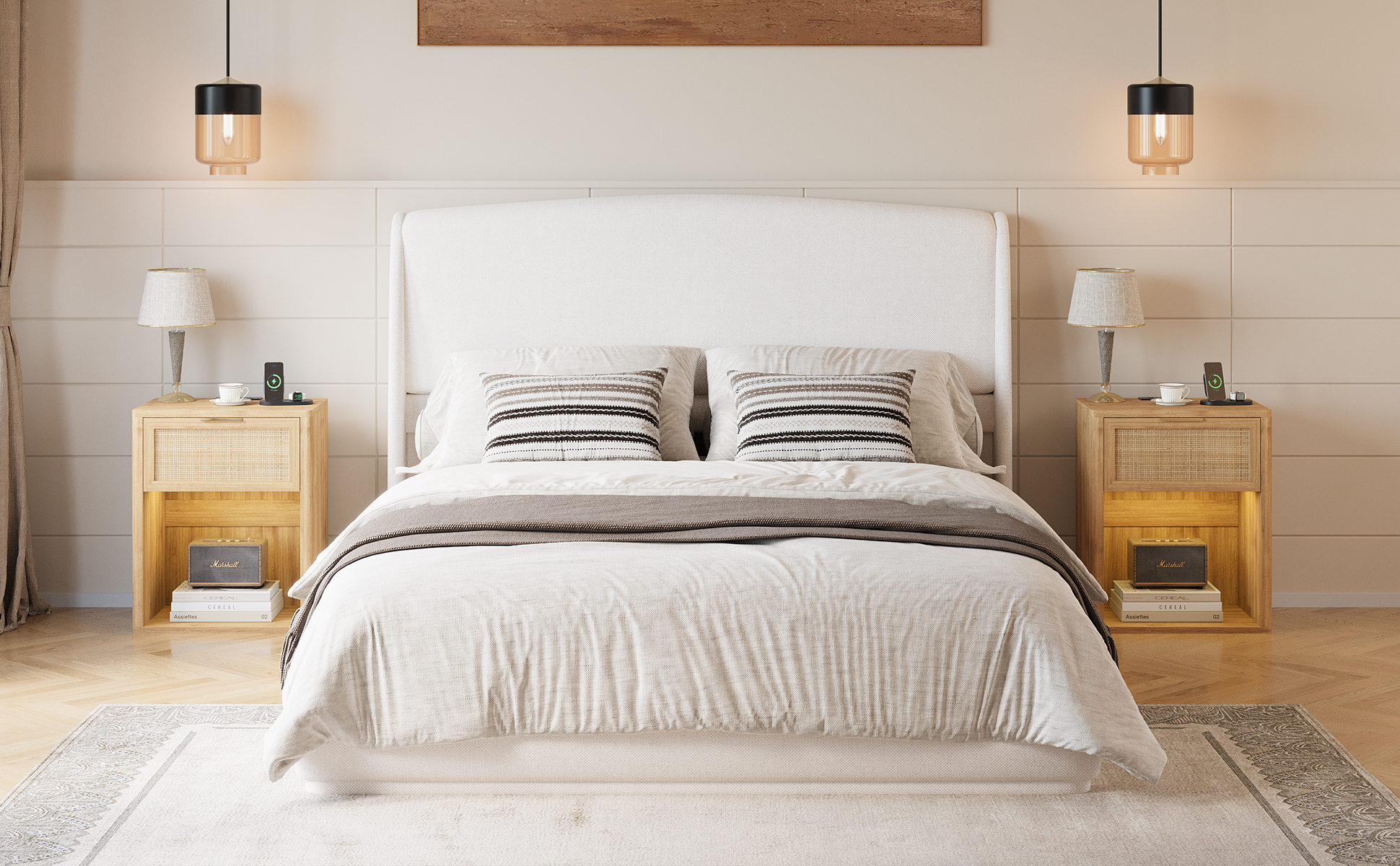 Upholstered Queen Bed Frame with Wingback Headboard 22 Upholstered Queen Bed Frame with Wingback Headboard