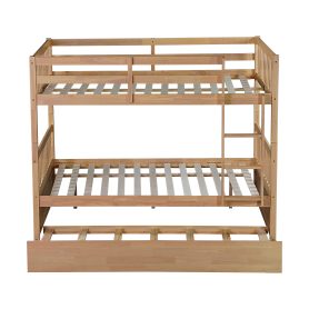 Full Over Full Rubber Wood Bunk Bed with Trundle, Ladder and Guardrails 40 Full Over Full Rubber Wood Bunk Bed with Trundle, Ladder and Guardrails