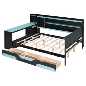 Queen Size Gaming Daybed with Integrated Desk and Lights