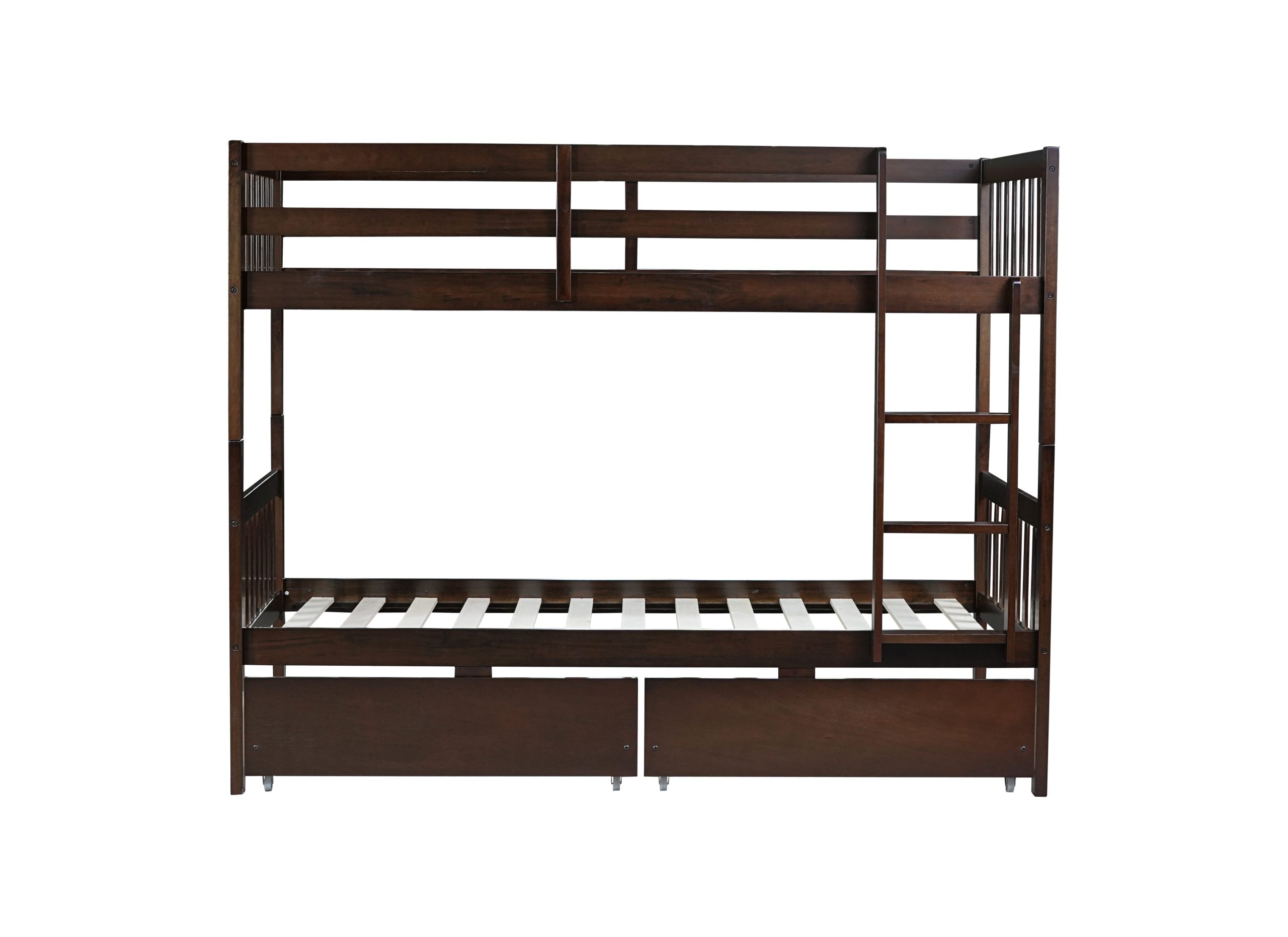 Twin Over Twin Rubber Wood Bunk Bed With 2 Drawers, Ladder And Safety Guardrails 4 Twin Over Twin Rubber Wood Bunk Bed With 2 Drawers, Ladder And Safety Guardrails