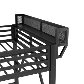 Metal Full Size Loft Bed With Foldable Desk,Light Strip, Staircase Storage And Charging Station