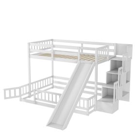 Pine Solid Wooden Bunk Bed with Slide, Storage Staircase and Safety Guardrails