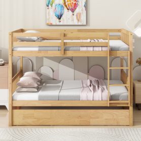Full Over Full Rubber Wood Bunk Bed with Trundle, Ladder and Guardrails 32 Full Over Full Rubber Wood Bunk Bed with Trundle, Ladder and Guardrails