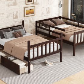 Twin Over Twin Rubber Wood Bunk Bed With 2 Drawers, Ladder And Safety Guardrails 47 Twin Over Twin Rubber Wood Bunk Bed With 2 Drawers, Ladder And Safety Guardrails
