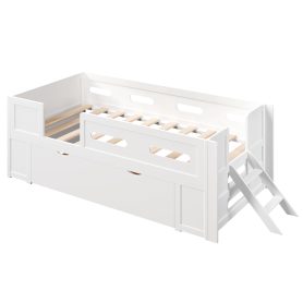 Wood Twin Size Platform Bed with Guardrail and Drawer