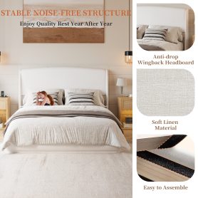 Upholstered Queen Bed Frame with Wingback Headboard 27 Upholstered Queen Bed Frame with Wingback Headboard