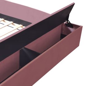 King Size Velvet Upholstered Daybed with Stairs & Gas Lift Storage Ottoman, Contrast Color, Padded Guardrails