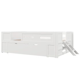 Wood Full Size Platform Bed with Guardrail and Drawer