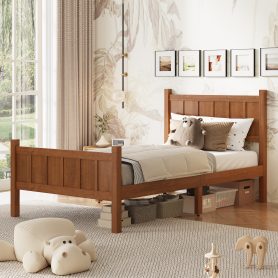 Twin Size Flat Panel Bed with Headboard & Footboard