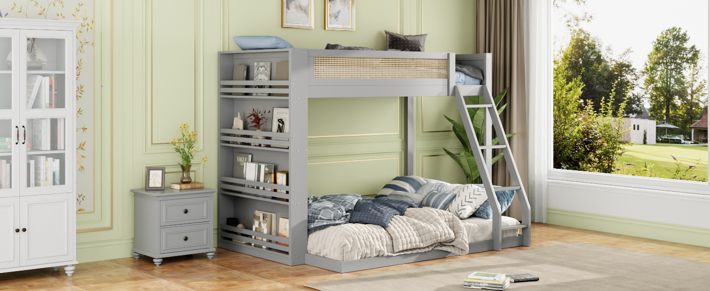 Twin over Full Bunk Bed with Shelf and LED 16 Twin over Full Bunk Bed with Shelf and LED