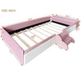 Twin Size Velvet Upholstered Daybed with Stairs & Gas Lift Storage Ottoman, Contrast Color, Padded Guardrails