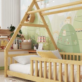 Full Low Floor House Bed With Fence And Roof 29 Full Low Floor House Bed With Fence And Roof