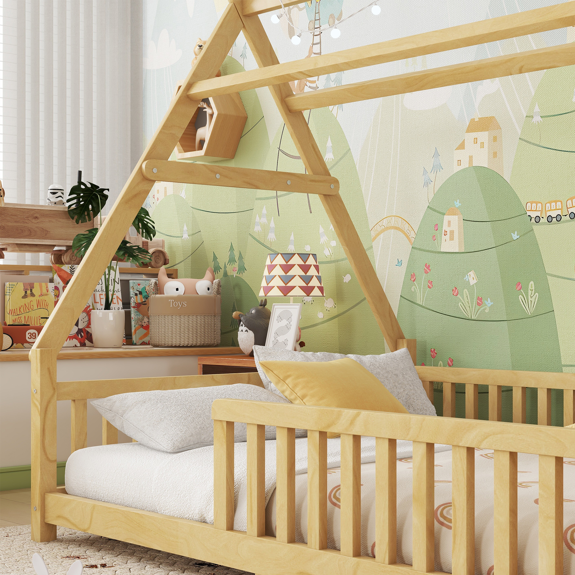 Full Low Floor House Bed With Fence And Roof 7 Full Low Floor House Bed With Fence And Roof