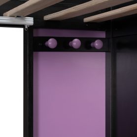 Full Size Wood Loft Bed with Shelves, Blackout Curtains and RGB Lights