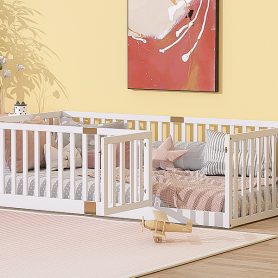Twin Size Floor Bed with High Fence Railings