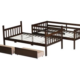 Twin Over Twin Rubber Wood Bunk Bed With 2 Drawers, Ladder And Safety Guardrails 56 Twin Over Twin Rubber Wood Bunk Bed With 2 Drawers, Ladder And Safety Guardrails