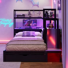 Twin Size Gaming Daybed with Integrated Desk and LED Light 55 Twin Size Gaming Daybed with Integrated Desk and LED Light