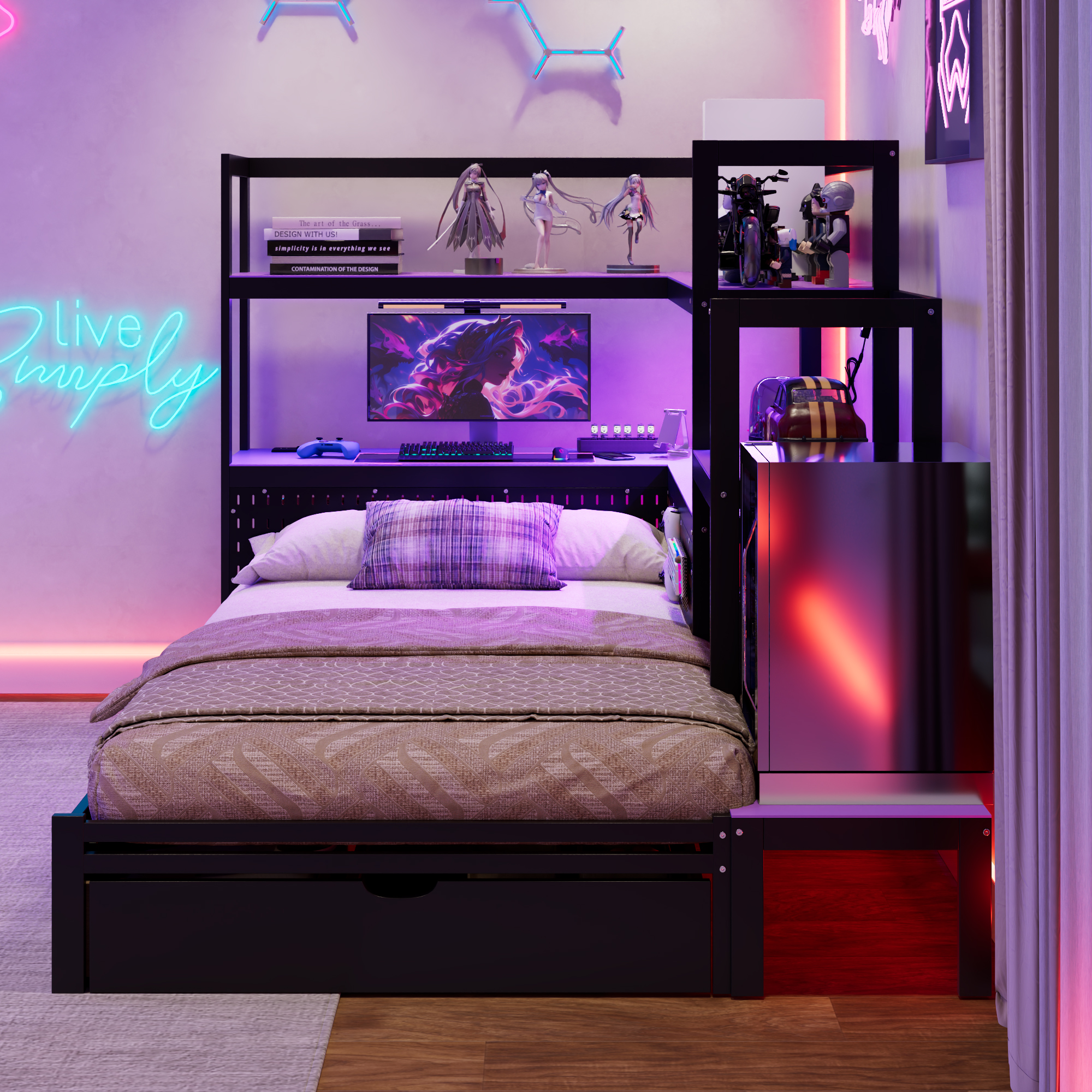 Twin Size Gaming Daybed with Integrated Desk and LED Light 14 Twin Size Gaming Daybed with Integrated Desk and LED Light