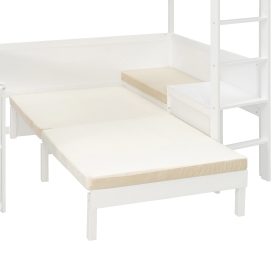 Full Size Wood Loft Bed with Desk, Bedside Storage Shelf, Sofa and Light